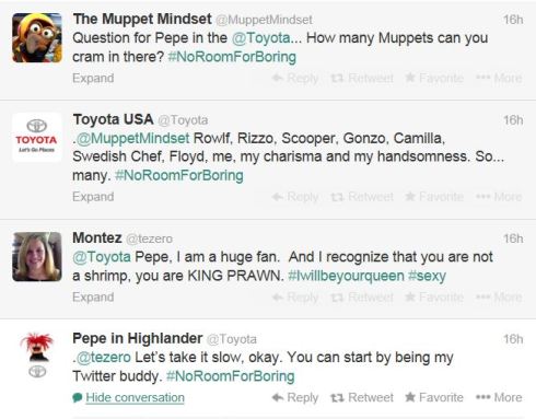 Figure 1 - Interactive Tweets with Pepe and the Muppets on @Toyota
